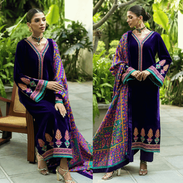 Charizma Embroidered Velvet 3piece suit - zab975